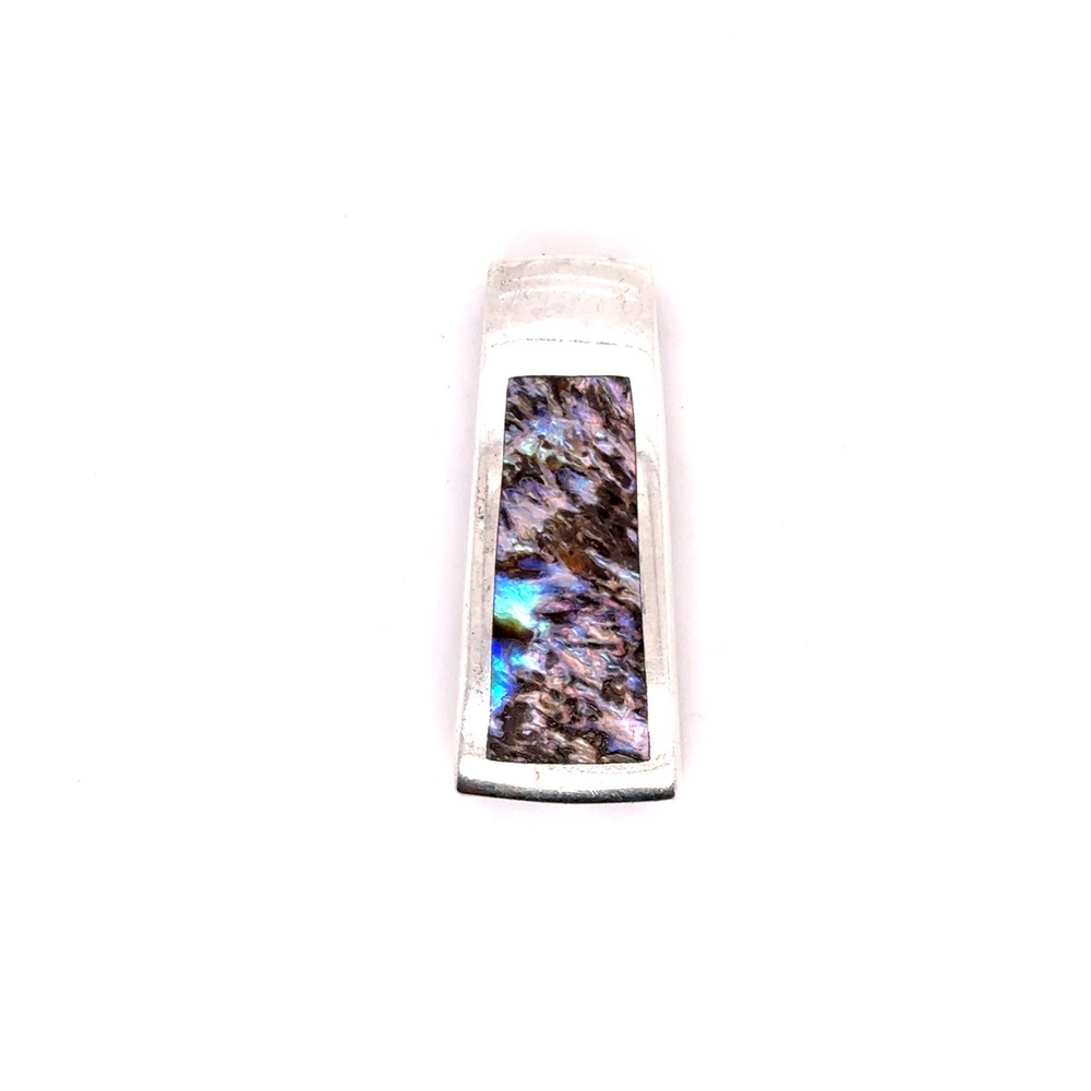 Sterling Silver Abalone Shell Inlay Rectangular Slide Pendant 11g Iridescent